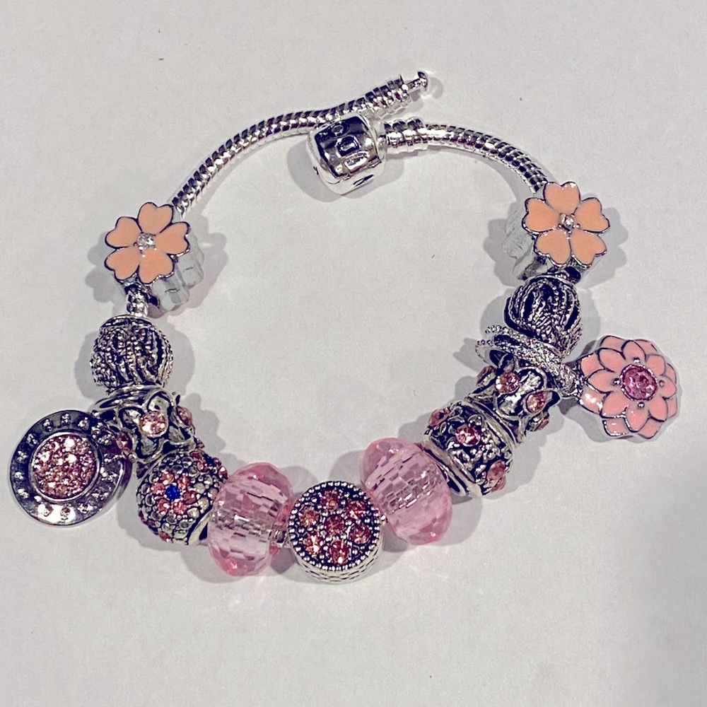 Pandora bracelet with European crystals & charms